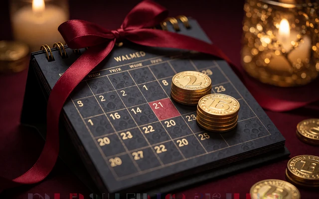 Kalender mit goldenen Casino-M&uuml;nzen am Wochenende als Symbol f&uuml;r den Weekly Reload Bonus